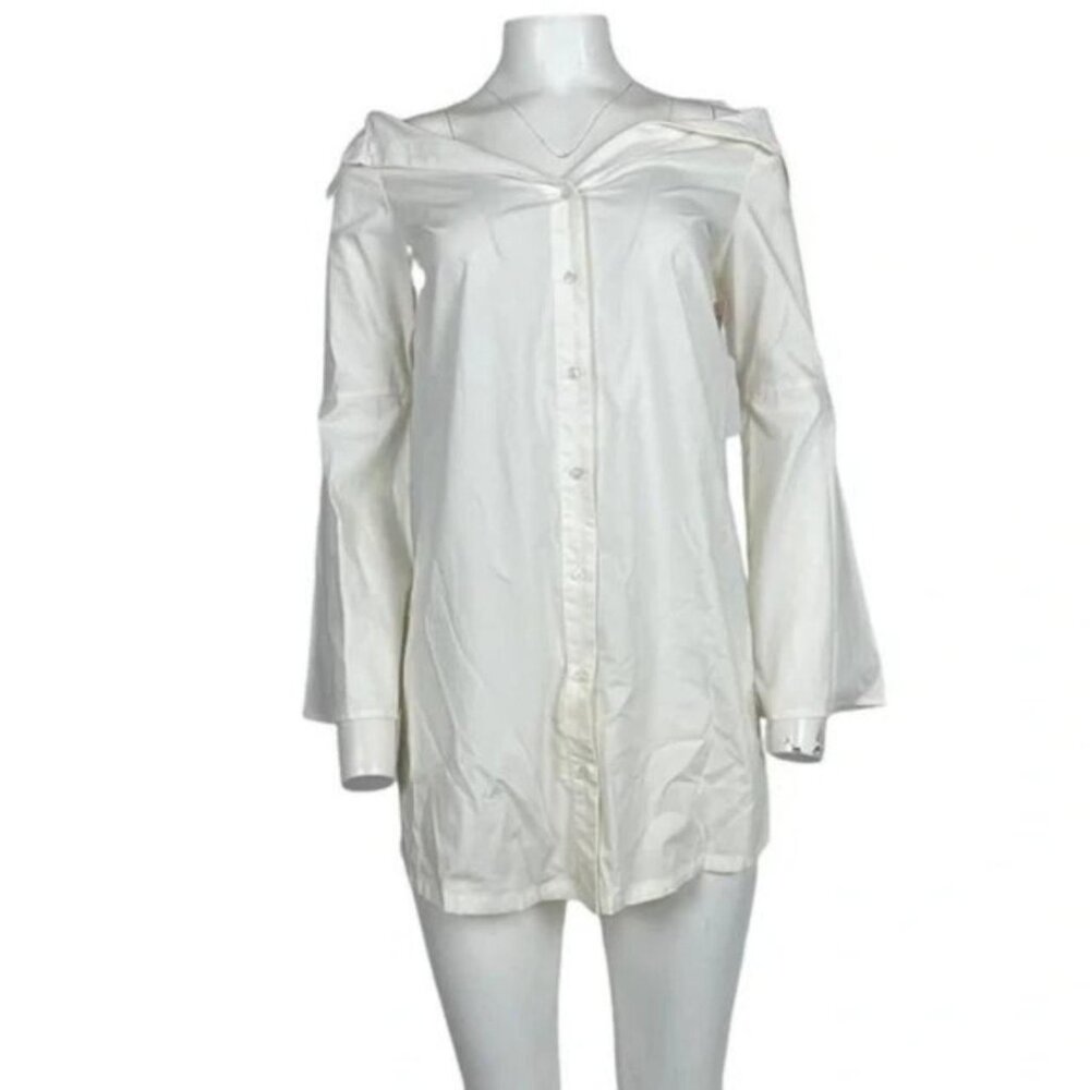 Off The Shoulder Shirt Dress White